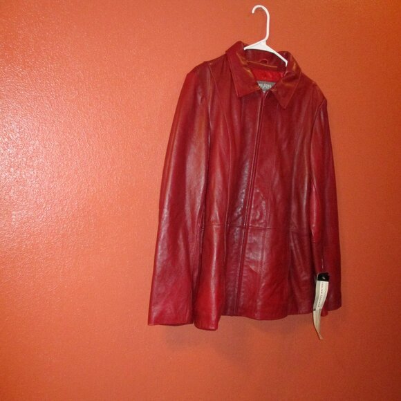 Wilson NEW Woman 1X Large Red Full Zip Pockets Luxury Italian Leather Jacket - Picture 2 of 12